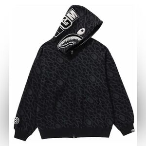 Men Black All-Over
Monogram Shark Hoodie